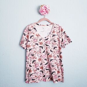 Sundance‎ Pink Butterfly Vneck Short Sleeve Tee